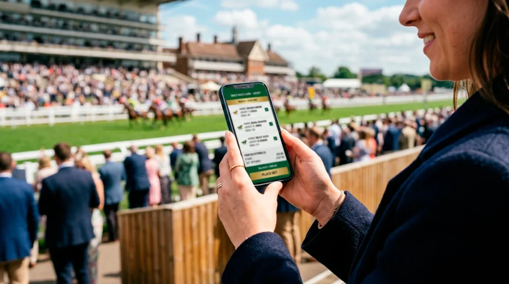 Placing a round robin bet online on a smartphone at a horse racing event