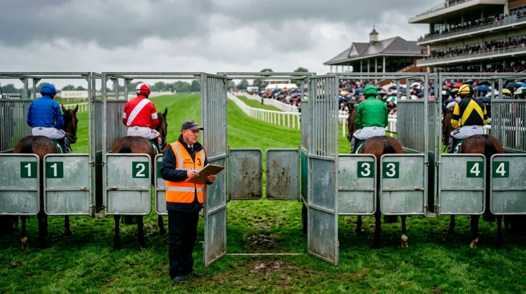 Empty horse racing stall representing a non-runner withdrawal from a round robin bet