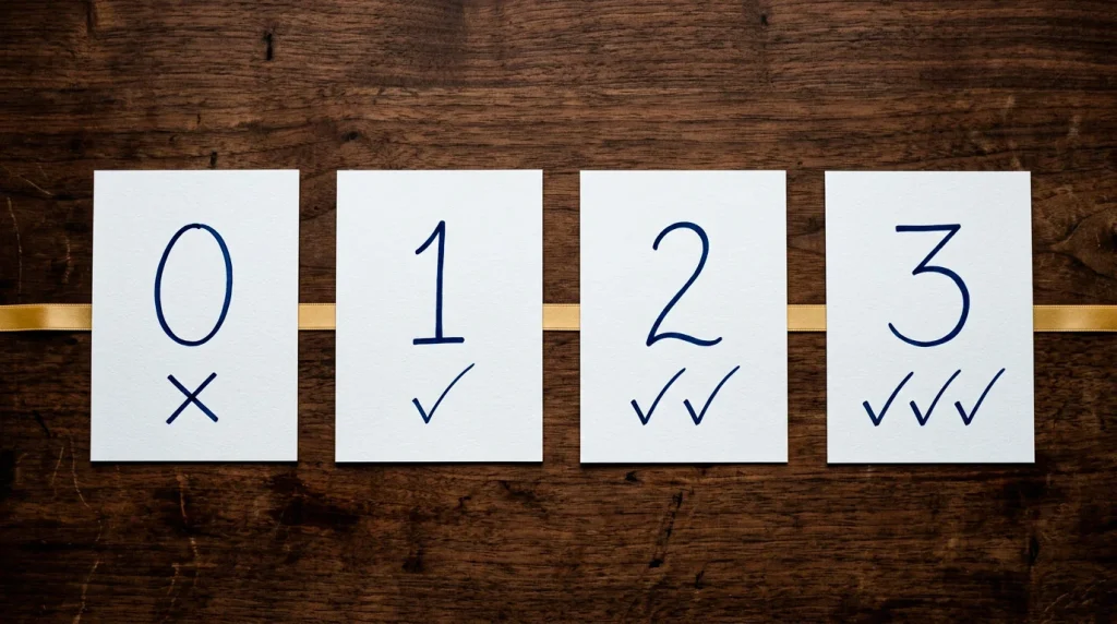Four horse racing scenario cards showing outcomes with zero to three winners