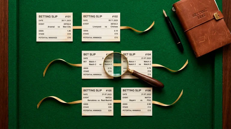 Single stakes about conditional bet illustrated with a chain of linked betting slips